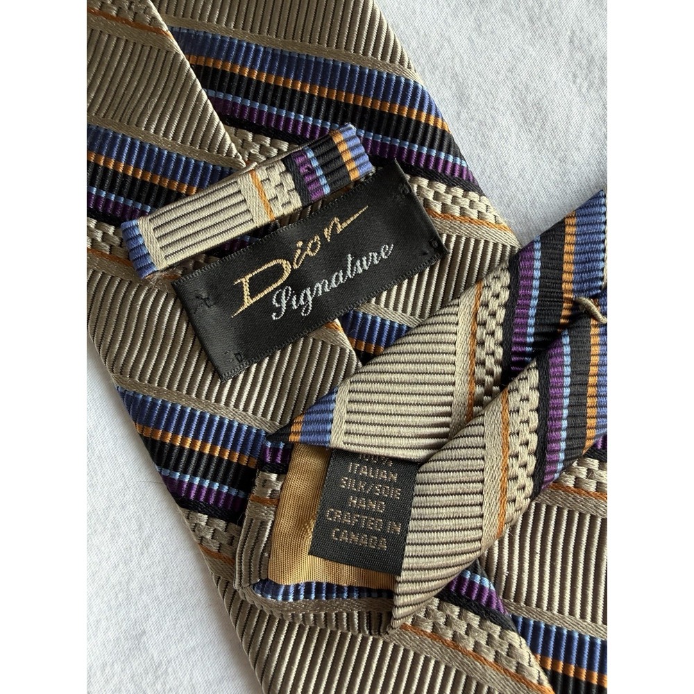 Dion Signature	Gold Melange Striped Woven Jacquard Repp Italian Silk Tie Necktie
